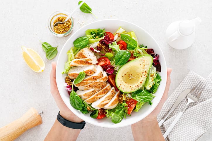 Healthy salad in large bowl