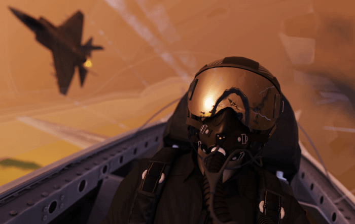An air force pilot flying in a fighter jet.