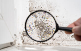 looking at mold with magnifying glass