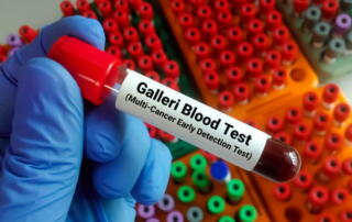 A vial filled with blood labeled: "Galleri Blood Test (Multi-Cancer Early Detection Test).