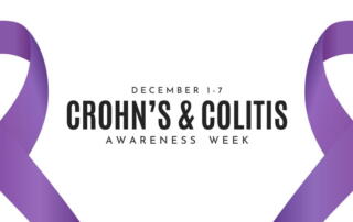 Two Purple Ribbons Next To Text That Reads: December 1 - 7. Crohn'S And Colitis Awareness Week.