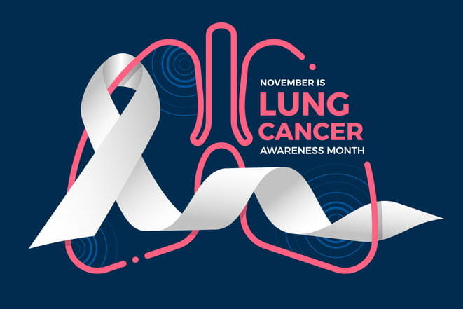 A Graphic Of A Ribbon And Lungs That Reads: November Is Lung Cancer Awareness Month.